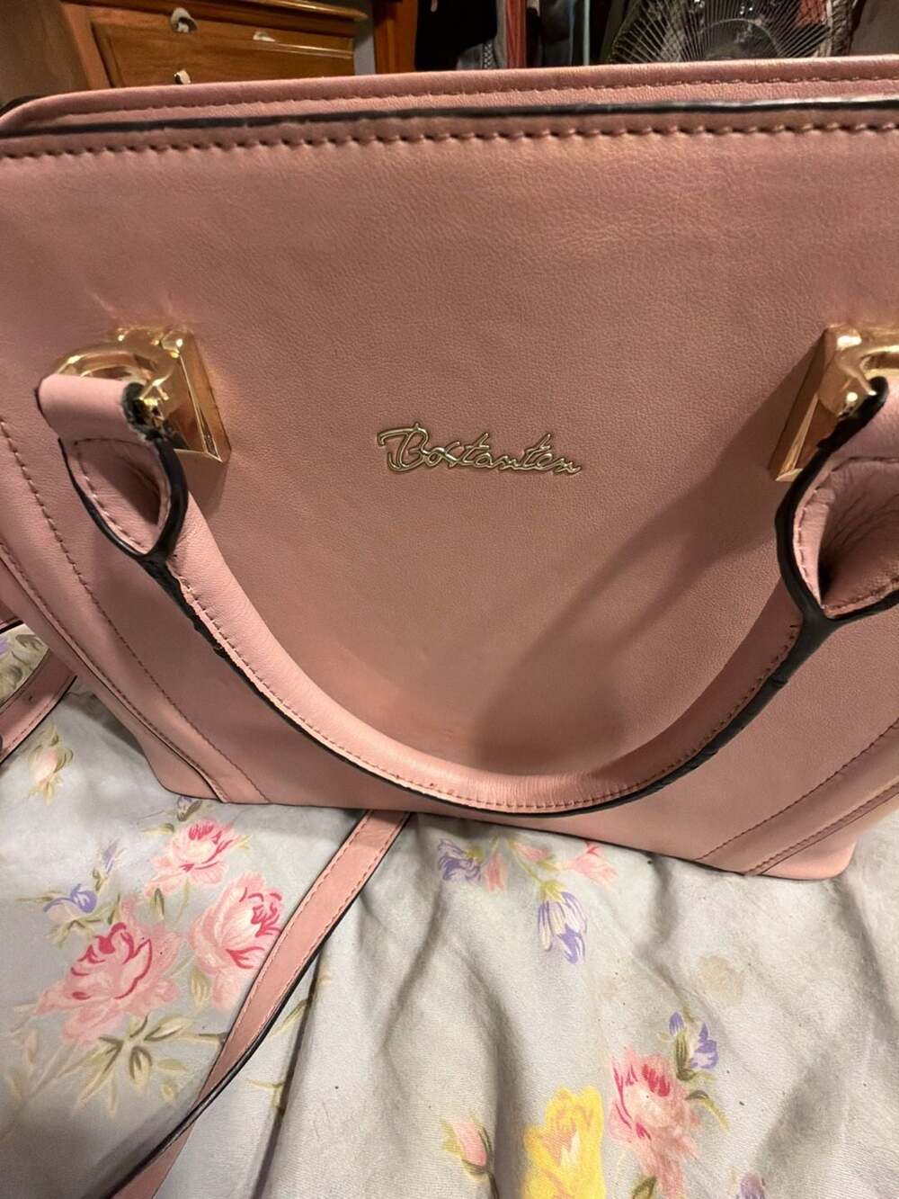 Bostanten Pink Faux Leather Satchel Handbag with Shoulder Strap - Picture 2 of 6